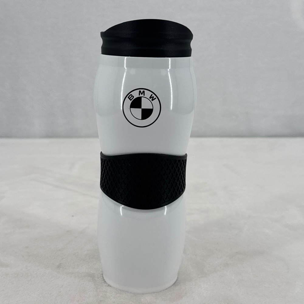 BMW Travel Tumbler Mug 16oz White Black Rubber Grip Stainless Steel 80235A578E7